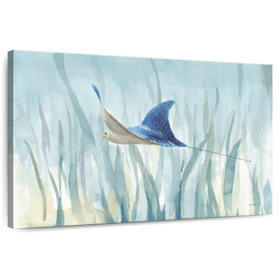 Elephant Stock Undersea Ray Wall Art - Horizontal Canvas Wall Art - Living Room Wall Decor - Watercolor Animal Canvas - Blue And Beigedecor By Danhui Nai - 36" x 24"