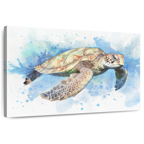 Elephant Stock Underwater Beige Turtle Wall Art - Horizontal Canvas Wall Art - Living Room Wall Decor - Animal Canvas - White And Yellow Decor - 45" x 30"