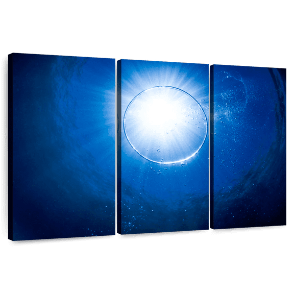 Elephant Stock Underwater Bubble Wall Art - Horizontal Multi Panel Canvas - Living Room Wall Decor - Nautical Multi Panel - Blue And White Decor - 74" x 48"