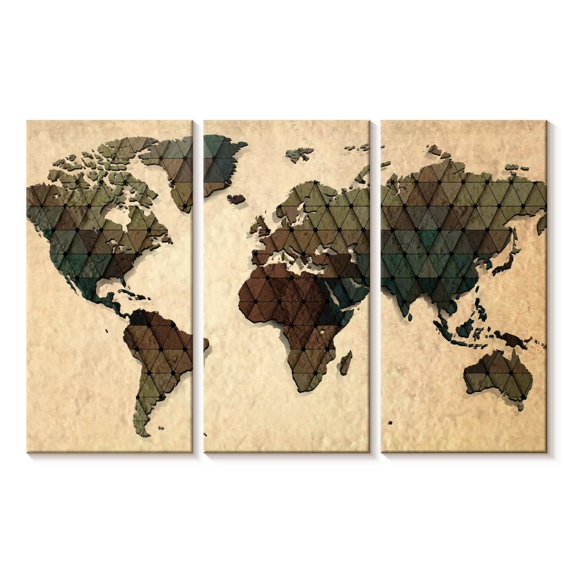 Elephant Stock Unique World Map Wall Art - Horizontal Multi Panel Canvas - Living Room Wall Decor - Map Multi Panel - Brown And Green Decor - 74" x 48"