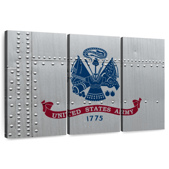 Elephant Stock United States Army Wall Art - Horizontal Multi Panel Canvas - Living Room Wall Decor - Military Multi Panel - Silver And Blue Decor - 33" x 20"