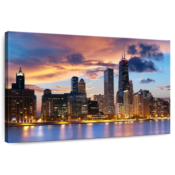 Elephant Stock Urban Chicago Skyline Wall Art - Horizontal Canvas Wall Art - Living Room Wall Decor - Places Canvas - Gray And Black Decor - 12" x 8"
