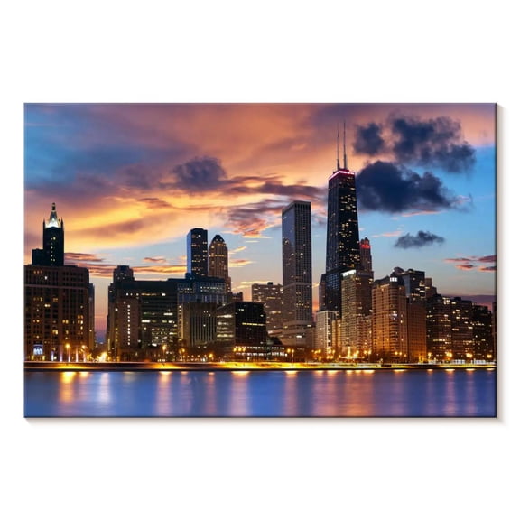 Elephant Stock Urban Chicago Skyline Wall Art - Horizontal Canvas Wall Art - Living Room Wall Decor - Places Canvas - Gray And Black Decor - 12" x 8"