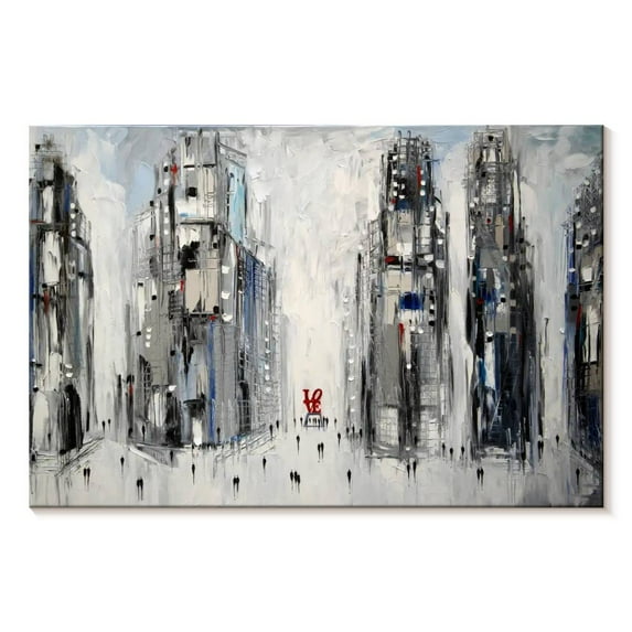 Elephant Stock Urban Love I Wall Art - Horizontal Canvas Wall Art - Living Room Wall Decor - Abstract Canvas - Gray And Blue Decor By Ekaterina Ermilkina - 51" x 34"