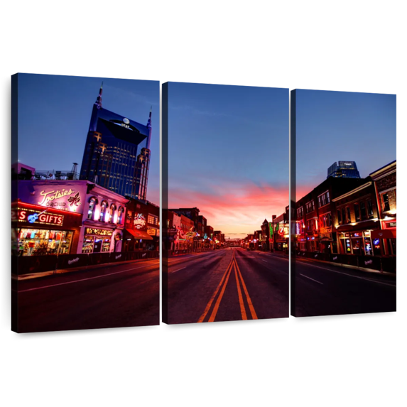 Elephant Stock Urban Nashville Street Wall Art - Horizontal Multi Panel Canvas - Living Room Wall Decor - City Multi Panel - Brown And Beige Decor - 45" x 28"