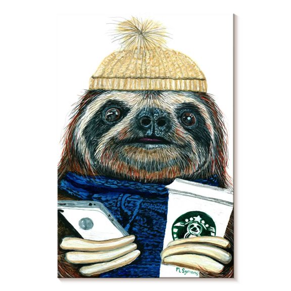 Elephant Stock Urban Sloth Wall Art - Vertical Canvas Wall Art - Living Room Wall Decor - Animal Canvas - White And Beige Decor By Melissa Symons - 30" x 45"