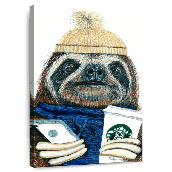 Elephant Stock Urban Sloth Wall Art - Vertical Canvas Wall Art - Living Room Wall Decor - Animal Canvas - White And Beige Decor By Melissa Symons - 30" x 45"