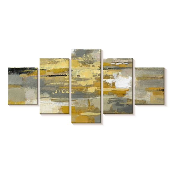 Elephant Stock Urban Walkway Wall Art - Horizontal Multi Panel Canvas - Living Room Wall Decor - Abstract Multi Panel - Gray And Yellow Decor By Silvia Vassileva - 42" x 19"