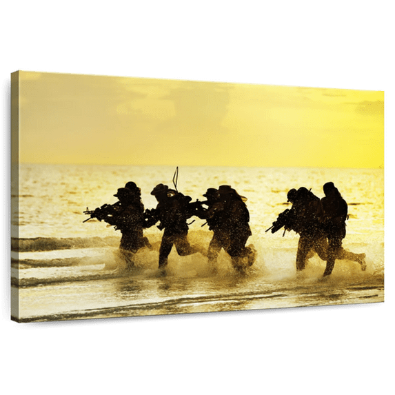 Elephant Stock Us Marine Corps In Action Wall Art - Horizontal Canvas Wall Art - Living Room Wall Decor - Military Canvas - Yellow And Black Decor - 45" x 30"
