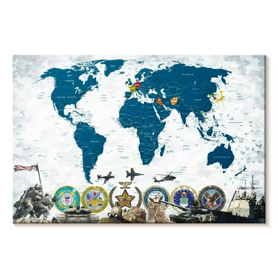 Elephant Stock Us Wars World Map Wall Art - Horizontal Canvas Wall Art - Living Room Wall Decor - Education Canvas - White And Brown Decor - 36" x 24"