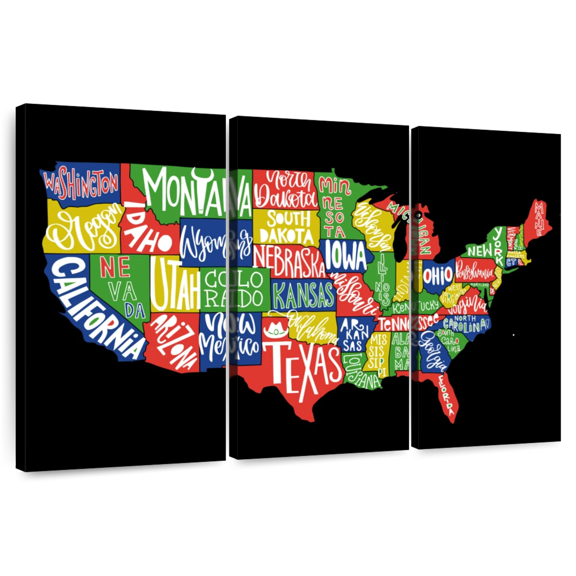 Elephant Stock Usa Map State Names Wall Art - Horizontal Multi Panel Canvas - Dining Room Wall Decor - Map Multi Panel - Green And Blue Decor - 33" x 20"