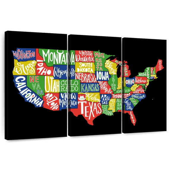 Elephant Stock Usa Map State Names Wall Art - Horizontal Multi Panel Canvas - Dining Room Wall Decor - Map Multi Panel - Green And Blue Decor - 57" x 36"