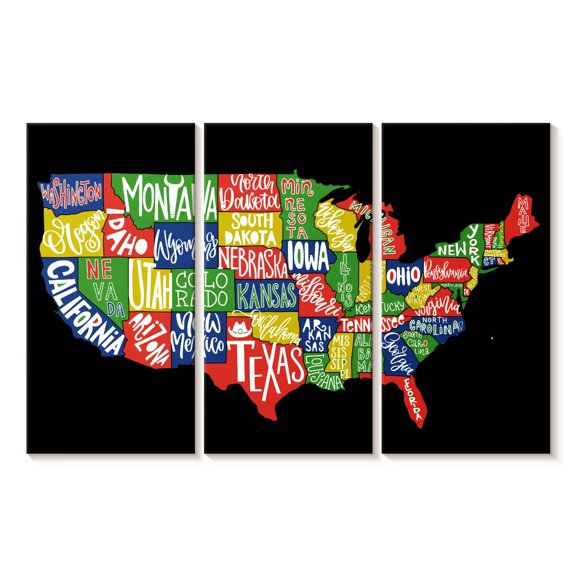 Elephant Stock Usa Map State Names Wall Art - Horizontal Multi Panel Canvas - Dining Room Wall Decor - Map Multi Panel - Green And Blue Decor - 57" x 36"