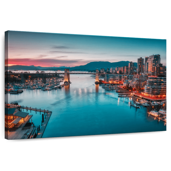 Elephant Stock Vancouver Waterfront Skyline Wall Art - Horizontal Canvas Wall Art - Living Room Wall Decor - Places Canvas - Teal And Gray Decor - 48" x 32"