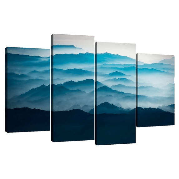 Elephant Stock Vang Vieng Mountain Range Wall Art - Horizontal Multi Panel Canvas - Living Room Wall Decor - Nature Multi Panel - Black And Blue Decor - 36" x 22"
