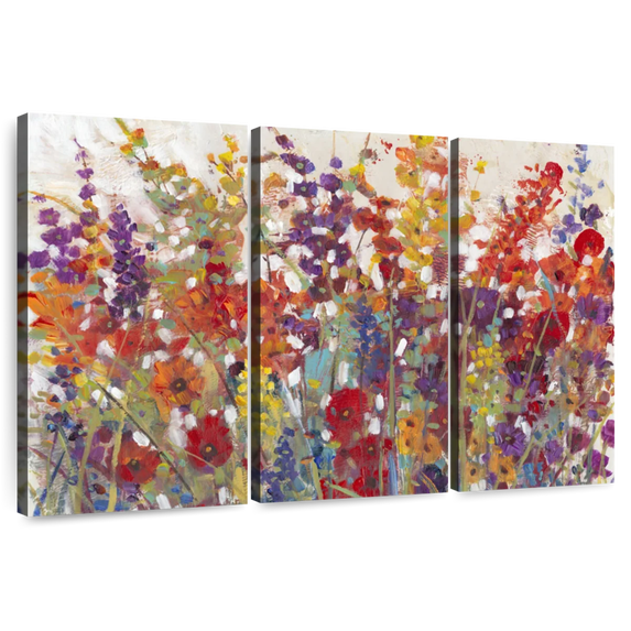 Elephant Stock Variety Of Flowers Ii Wall Art - Horizontal Multi Panel Canvas - Living Room Wall Decor - Floral And Botanical Multi Panel - Red And Green Decor By Tim O'toole - 38" x 24"