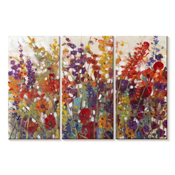 Elephant Stock Variety Of Flowers Ii Wall Art - Horizontal Multi Panel Canvas - Living Room Wall Decor - Floral And Botanical Multi Panel - Red And Green Decor By Tim O'toole - 38" x 24"