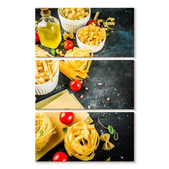 Elephant Stock Various Italian Pasta Wall Art - Vertical Multi Panel Canvas - Living Room Wall Decor - Food And Drink Multi Panel - Green And Black Decor - 14" x 23"