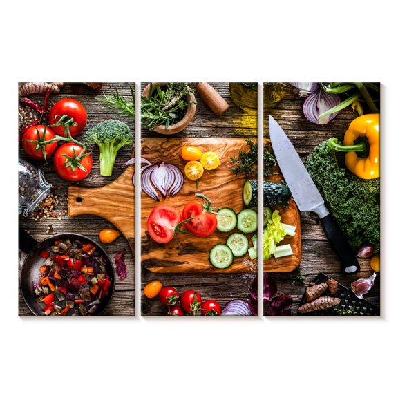 Elephant Stock Vegetable Fresh Ingredients Wall Art - Horizontal Multi Panel Canvas - Dining Room Wall Decor - Food And Drink Multi Panel - Orange And Red Decor - 65" x 42"