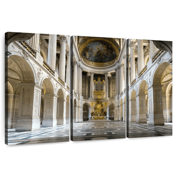 Elephant Stock Versailles Interior Wall Art - Horizontal Multi Panel Canvas - Living Room Wall Decor - Architecture Multi Panel - Beige And Gray Decor - 38" x 24"