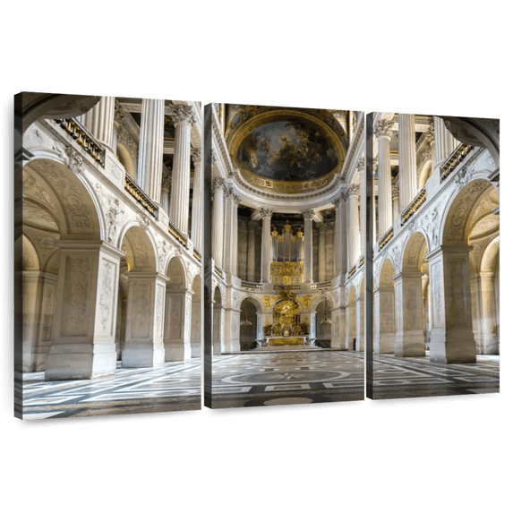 Elephant Stock Versailles Interior Wall Art - Horizontal Multi Panel Canvas - Living Room Wall Decor - Architecture Multi Panel - Beige And Gray Decor - 57" x 36"