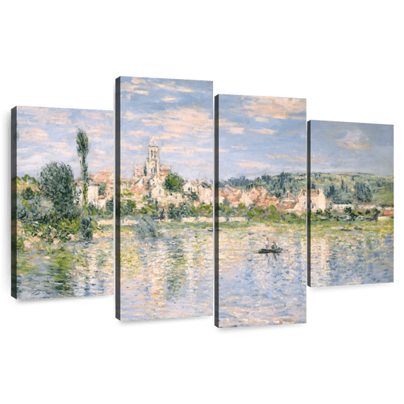 Elephant Stock Vetheuil In Summer 1880 Wall Art - Horizontal Multi Panel Canvas - Living Room Wall Decor - Nature Multi Panel - Gray And Blue Decor By Claude Monet - 43" x 27"