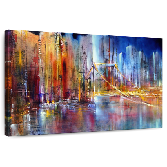 Elephant Stock Vibrant Cityscape Wall Art - Horizontal Canvas Wall Art - Living Room Wall Decor - Abstract Canvas - Red And Orange Decor By Annette Schmucker - 51" x 34"