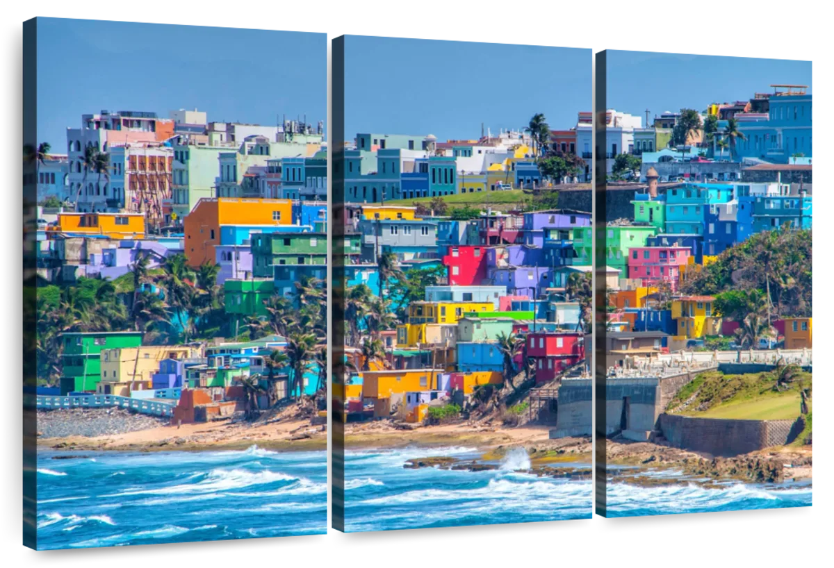 Elephant Stock Vibrant Seaside Town Wall Art - Horizontal Multi Panel ...