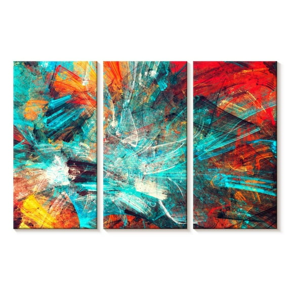 Elephant Stock Vibrant Splash Abstract Wall Art - Horizontal Multi Panel Canvas - Living Room Wall Decor - Abstract Multi Panel - Red And Teal Decor - 23" x 14"