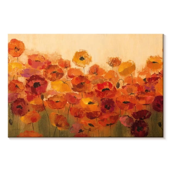 Elephant Stock Vibrant Summer Poppies Wall Art - Horizontal Canvas Wall Art - Living Room Wall Decor - Floral And Botanical Canvas - Orange And Green Decor By Silvia Vassileva - 12" x 8"