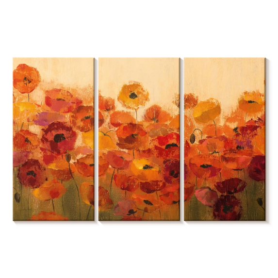 Elephant Stock Vibrant Summer Poppies Wall Art - Horizontal Multi Panel Canvas - Living Room Wall Decor - Floral And Botanical Multi Panel - Orange And Green Decor By Silvia Vassileva - 65" x 42"