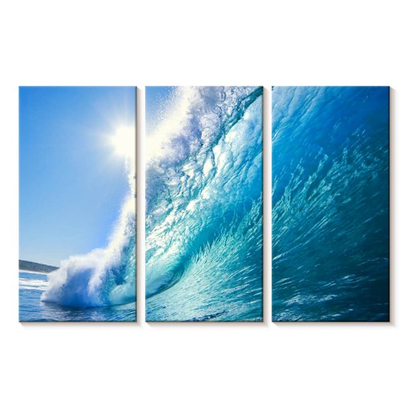 Elephant Stock Vibrant Wave Wall Art - Horizontal Multi Panel Canvas - Living Room Wall Decor - Beach Multi Panel - Turquoise And Purple Decor - 23" x 14"