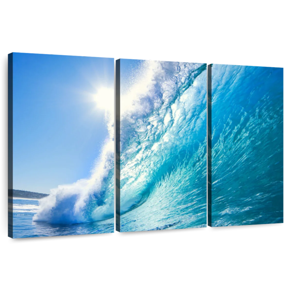 Elephant Stock Vibrant Wave Wall Art - Horizontal Multi Panel Canvas - Living Room Wall Decor - Beach Multi Panel - Turquoise And Purple Decor - 57" x 36"