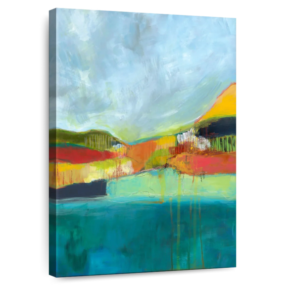 Elephant Stock View Across The Bay Wall Art - Vertical Canvas Wall Art - Living Room Wall Decor - Abstract Canvas - Teal And Green Decor By Jan Weiss - 8" x 12"