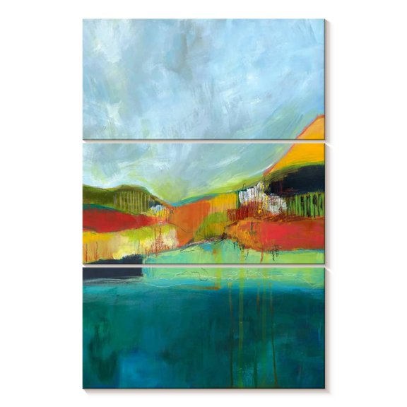 Elephant Stock View Across The Bay Wall Art - Vertical Multi Panel Canvas - Living Room Wall Decor - Abstract Multi Panel - Teal And Green Decor By Jan Weiss - 32" x 50"