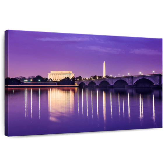 Elephant Stock View Across The Potomac Wall Art - Horizontal Canvas Wall Art - Living Room Wall Decor - Architecture Canvas - Gray And Purple Decor - 12" x 8"