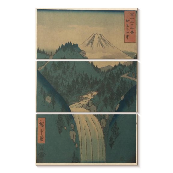 Elephant Stock View Of Fuji San From The Mountains Wall Art - Vertical Multi Panel Canvas - Living Room Wall Decor - Nature Multi Panel - Teal And Yellow Decor By Utagawa Hiroshige - 20" x 32"