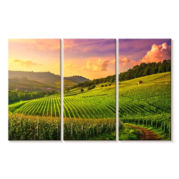 Elephant Stock Vineyards In Langhe Wall Art - Horizontal Multi Panel Canvas - Lobby Wall Decor - Nature Multi Panel - Gray And Green Decor - 33" x 20"