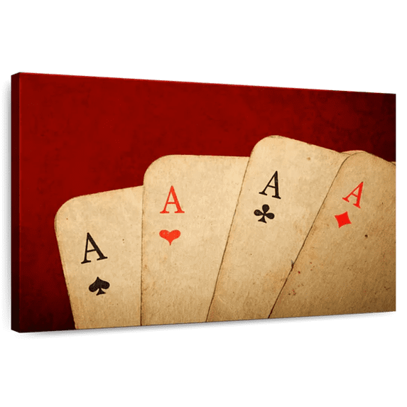 Elephant Stock Vintage Aces Poker Wall Art - Horizontal Canvas Wall Art - Living Room Wall Decor - Hobbies And Lifestyle Canvas - Black And Red Decor - 12" x 8"