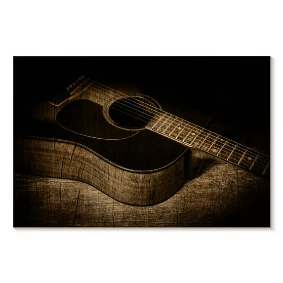 Elephant Stock Vintage Acoustic Guitar Wall Art - Horizontal Canvas Wall Art - Living Room Wall Decor - Music Canvas - Brown And Black Decor - 12" x 8"