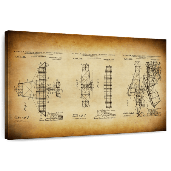 Elephant Stock Vintage Airplane Blueprint Wall Art - Horizontal Canvas Wall Art - Living Room Wall Decor - Patent Canvas - Orange And Brown Decor - 36" x 24"