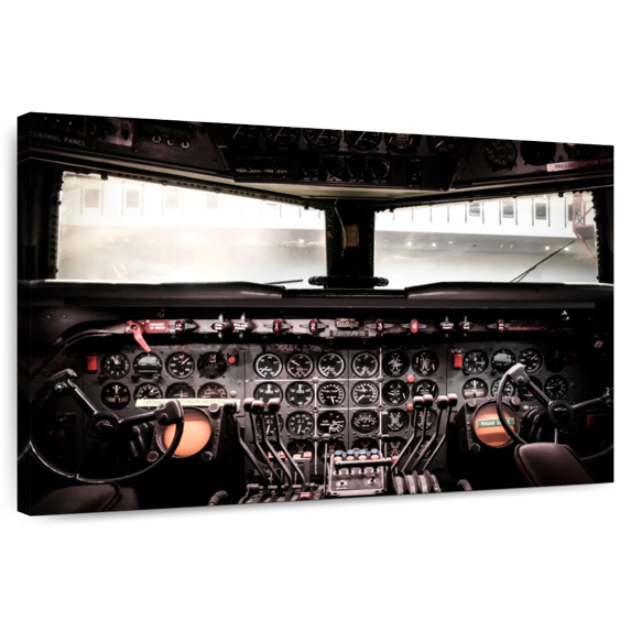 Elephant Stock Vintage Airplane Cockpit Wall Art - Horizontal Canvas Wall Art - Living Room Wall Decor - Transportation Canvas - Black And Orange Decor - 24" x 16"