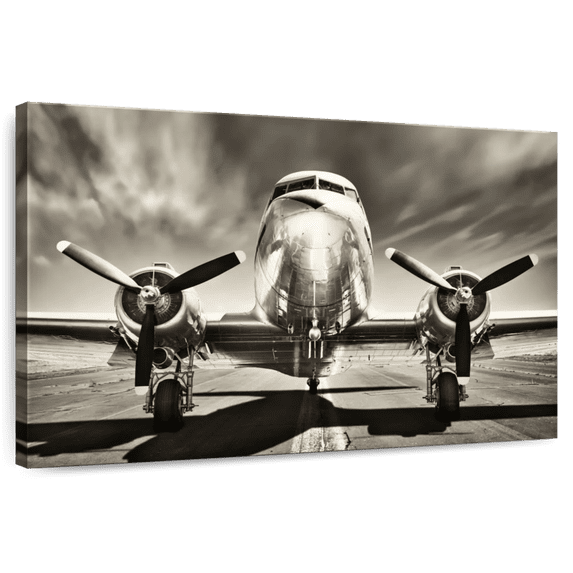 Elephant Stock Vintage Airplane Wall Art - Horizontal Canvas Wall Art - Living Room Wall Decor - Transportation Canvas - Brown And Gray Decor - 48" x 32"