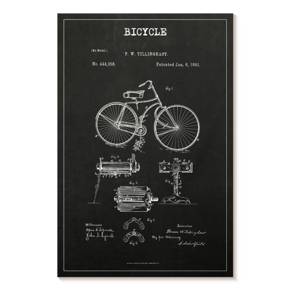 Elephant Stock Vintage Bicycle Bw Patent Wall Art - Vertical Canvas ...