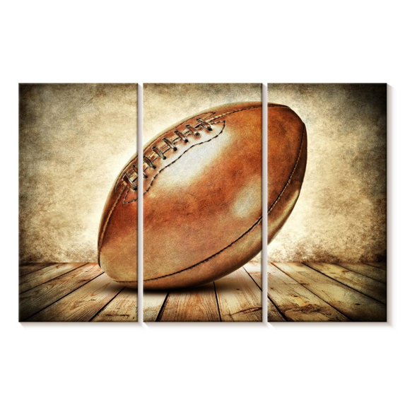 Elephant Stock Vintage Football Wall Art - Horizontal Multi Panel Canvas - Living Room Wall Decor - Sports Multi Panel - Beige And Orange Decor - 38" x 24"