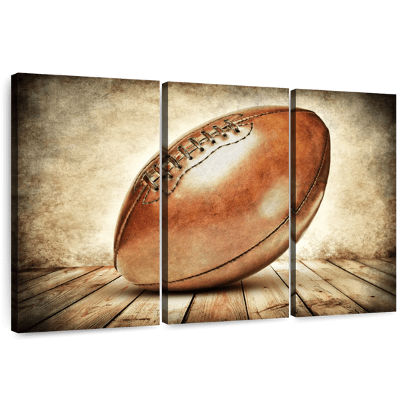Elephant Stock Vintage Football Wall Art - Horizontal Multi Panel Canvas - Living Room Wall Decor - Sports Multi Panel - Beige And Orange Decor - 38" x 24"