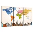 thumbnail image 1 of Elephant Stock Vintage Hues World Map Wall Art - Horizontal Multi Panel Canvas - Living Room Wall Decor - Map Multi Panel - Blue And Yellow Decor - 74" x 48", 1 of 8