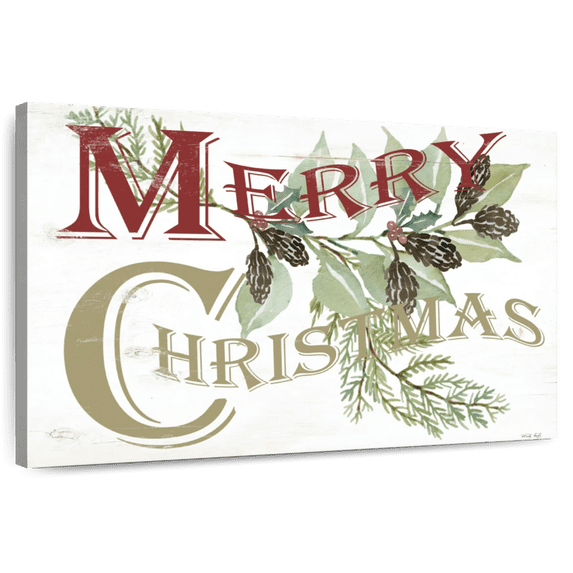 Elephant Stock Vintage Merry Christmas Wall Art - Horizontal Canvas Wall Art - Living Room Wall Decor - Holiday Canvas - White And Gray Decor By Cindy Jacobs - 48" x 32"
