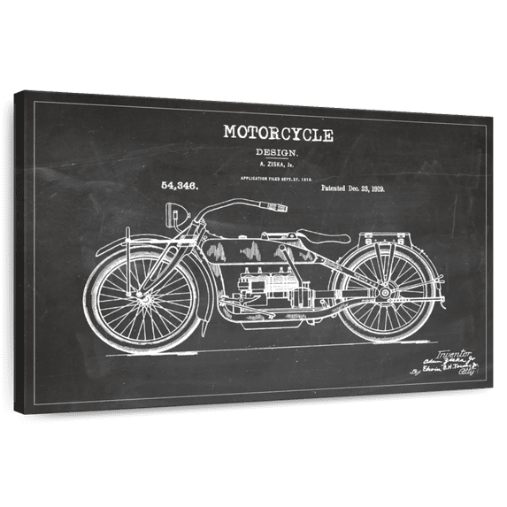 Elephant Stock Vintage Motorcycle Bw Patent Wall Art - Horizontal Canvas Wall Art - Living Room Wall Decor - Transportation Canvas - Gray And White Decor - 48" x 32"