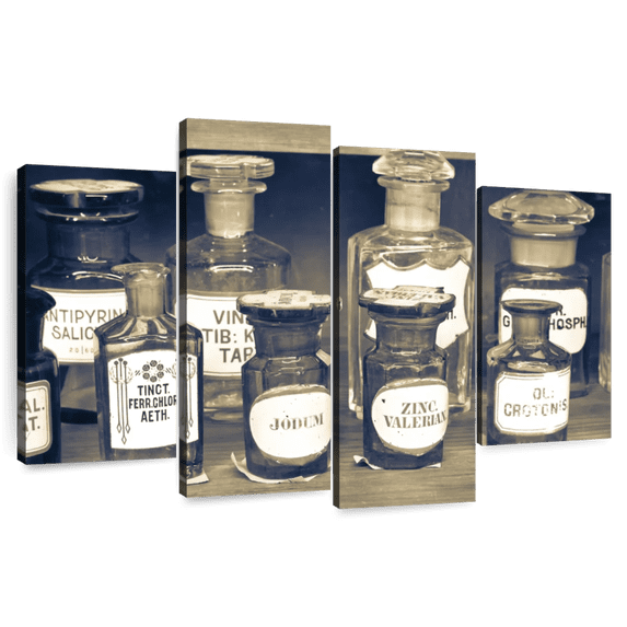Elephant Stock Vintage Pharmacy Bottles Wall Art - Profession Multi Panel Canvas - 68" x 42"